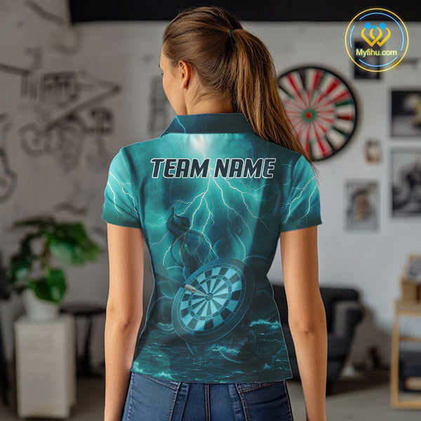 Custom Blue Thunder Lightning Darts Team Polo Shirts For Women, Dart Jersey NYN0616