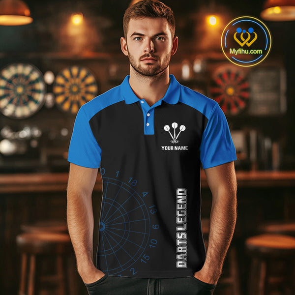 Custom Black And Blue American Dart Legend Dart Polo Shirts For Men, Patriotic Dart Jerseys NYN0415