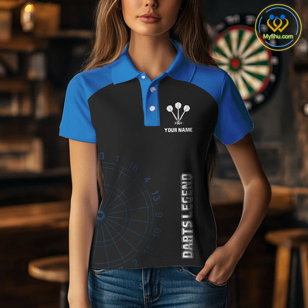 Custom Black And Blue American Dart Legend Dart Women Polo Shirts, Patriotic Dart Jerseys NYN0415