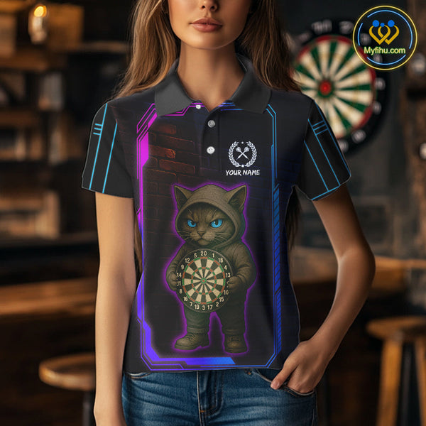Custom Funny Cat Dart Polo Shirts For Women, Cat Dart Team Shirt NYN0429
