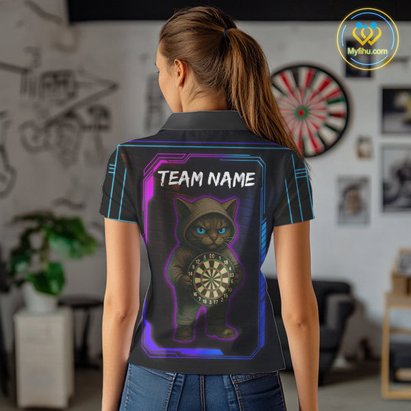 Custom Funny Cat Dart Polo Shirts For Women, Cat Dart Team Shirt NYN0429