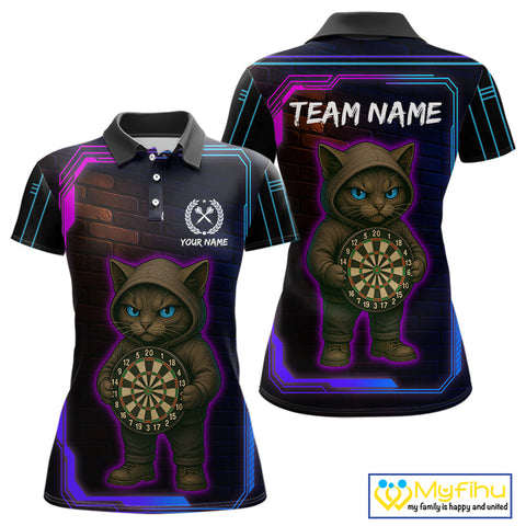 Custom Funny Cat Dart Polo Shirts For Women, Cat Dart Team Shirt NYN0429