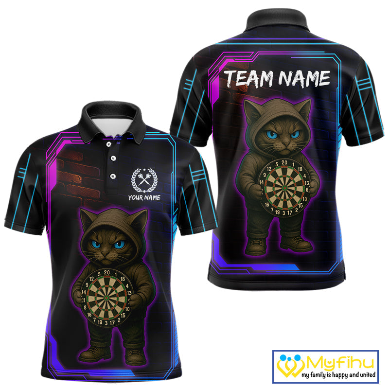 Custom Funny Cat Dart Polo Shirts For Men, Cat Dart Team Shirt NYN0429