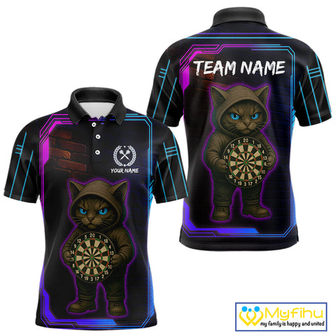 Custom Funny Cat Dart Polo Shirts For Men, Cat Dart Team Shirt NYN0429