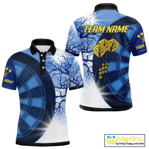Custom Blue Camo Gold Dartboard Darts Polo Shirt For Men, Dart Tournament Shirt NYN0444