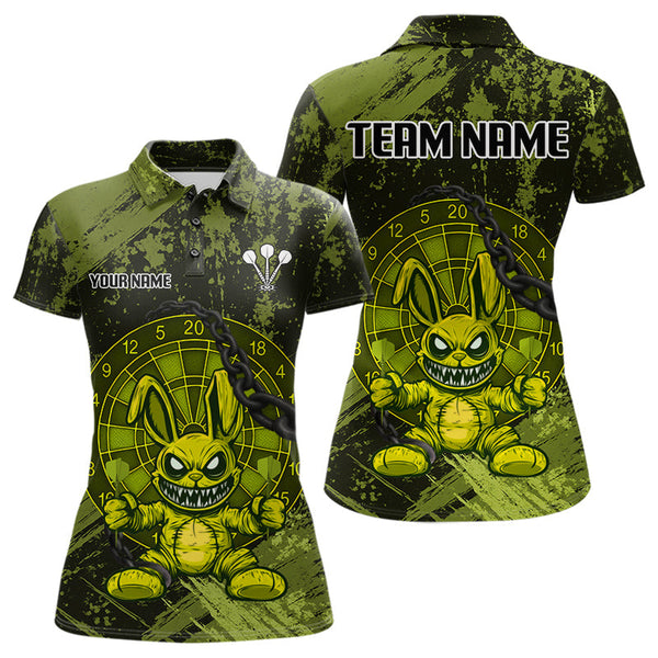 Custom Grunge Black And Yellow Angry Rabbit Dart Team Women Polo Shirt, Dart Jerseys NYN0629