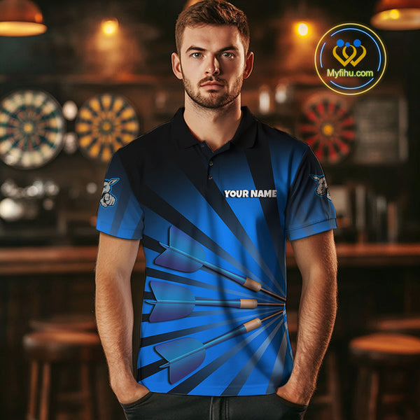 Custom Blue Black Burst Effect Donkey Dartboard Darts Polo Shirts For Men, Dart Jerseys NYN0670