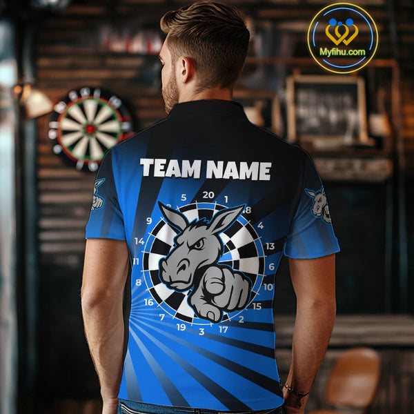 Custom Blue Black Burst Effect Donkey Dartboard Darts Polo Shirts For Men, Dart Jerseys NYN0670