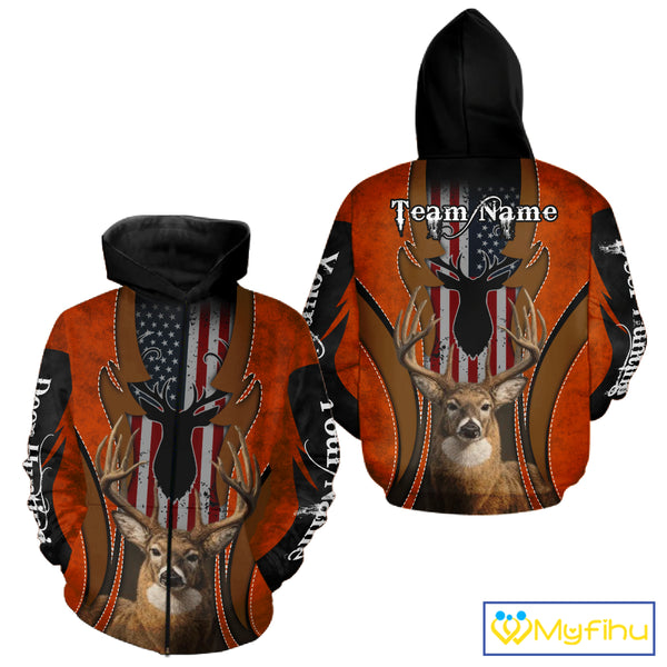 Personalized Orange US Flag Deer Hunting Shirts for Men - Custom Crew Hunting Outfit & Gifls NBT56