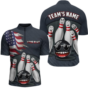 American Bowling Quarter-Zip Shirt for Men Custom Bowling Team Jersey Bowling Shirt QZT29