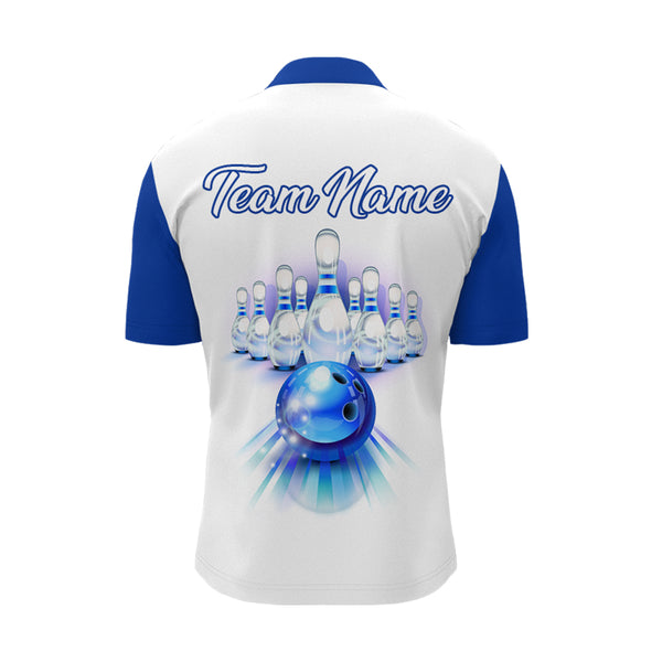 Individuelles Bowling-Quarter-Zip-Shirt für Herren, blaues Bowling-Trikot, 1/4 Zip Bowling Team League Shirt BDT88