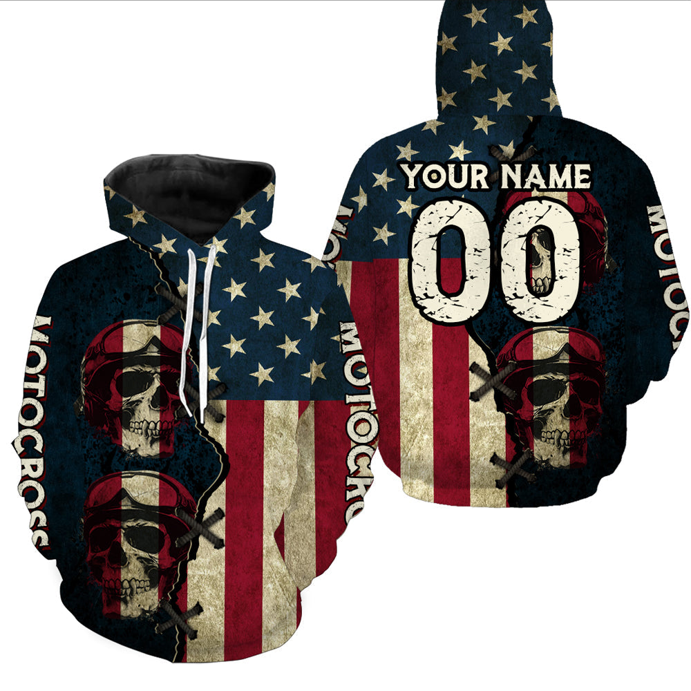 Skull Motocross Hoodie For Biker Men Women Patriotic Motorcycle Dirt Bike Hoodie MH08