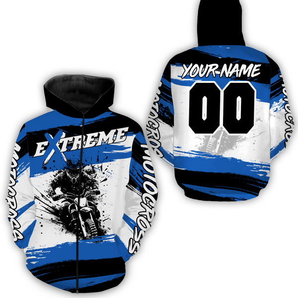 Custom Blue Motocross Racing Hoodie Jersey for Biker Men Women Dirt Bike Hoodie Zip MH60