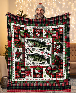 Largemouth Bass Fishing Christmas Plaid Fleece Blanket Xmas Gifts For Fishing Lovers IPHW5671