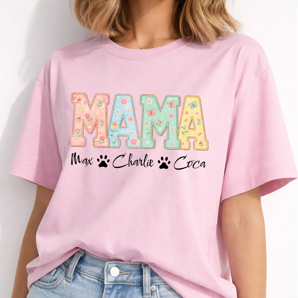 Dog Mama Patchwork vintage Custom Dog Names T-shirt, Personalized Mothers day gift Dog Mom FSD4813