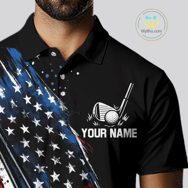 Black American Flag Golf Clubs Mens Golf polo shirts custom team name patriotic golf outfit for men NQS9871