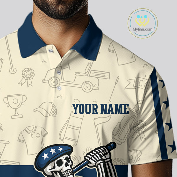 Funny Skull golfer vintage American Flag Custom patriotic golf polo shirts for men, golfing gifts NQS9964