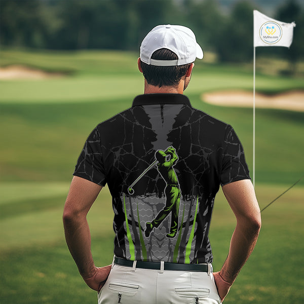 Black Camo Mens golf polo shirts custom golf attire for mens, golfing gifts | Green NQS9995