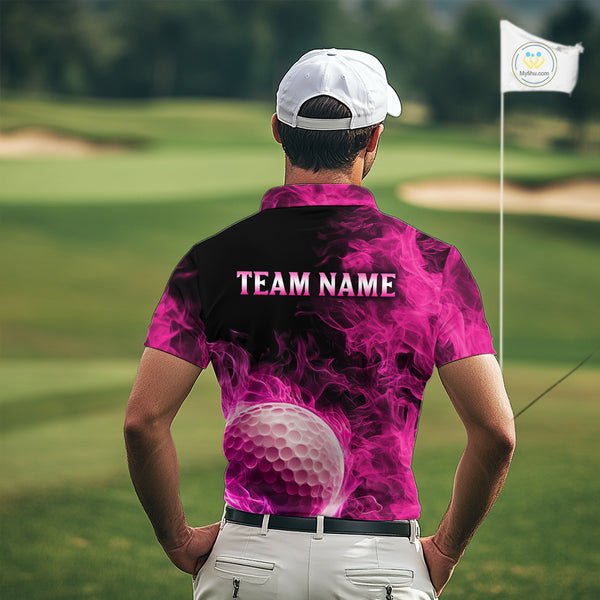 Black and Pink Flame Golf Ball Mens Golf polo shirts custom name golf outfit for men golf clothes NQS9869