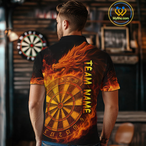 Personalized 3D Orange Dartboard Dragon Flame Dart Shirts For Men Custom Darts Team Jerseys TDM4069