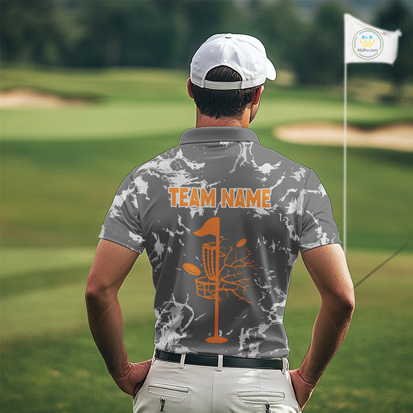 Gray Camo Orange Disc Golf basket Mens Disc golf polo shirts Custom team disc golf jerseys NQS9975