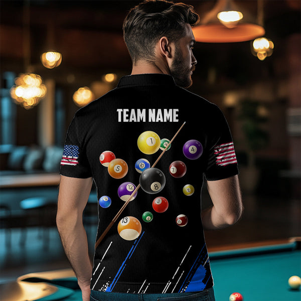 Personalized Black Blue 3D Pool Balls Billiard Shirts For Men Custom Team 8 Ball Billiard Jerseys TDM3575