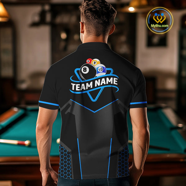 Personalized 8 Ball & 10 Ball Pool Billiard Polo, 1/4 Zip For Men Custom Team Billiard Jersey  TDM4050
