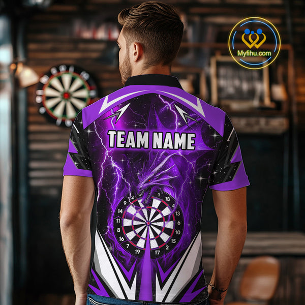 Purple Darts Jerseys Custom Thunder Lightning Dragon Dart Shirt Team Polo & Quarter Zip For Men TDM4316