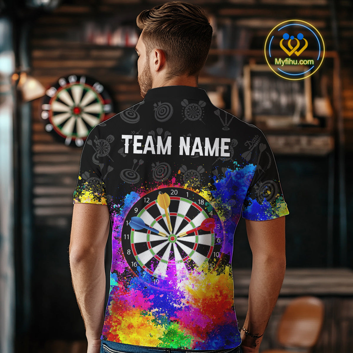 Funny Dartboard Colorful Grunge Dart Shirts For Men | Darts Team Jerseys – Polo & Quarter Zip TDM3964