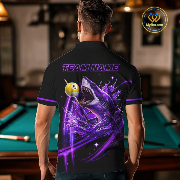 Purple 8 Ball & 9 Ball Pool Billiard Shark Polo & Quarter Zip For Men Custom Team Billiard Jerseys TDM4088