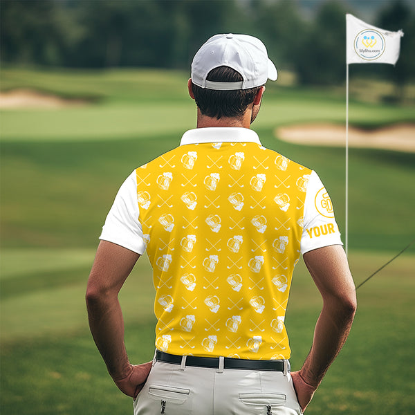 Yellow and white golf pattern Mens Golf polo shirts custom name golf beer outfit men golf clothes NQS9855