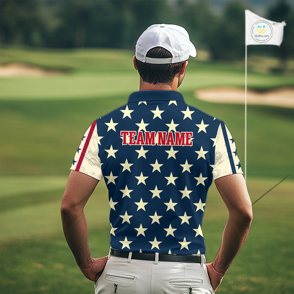 Funny Skull golfer vintage American Flag Custom patriotic golf polo shirts for men, golfing gifts NQS9964