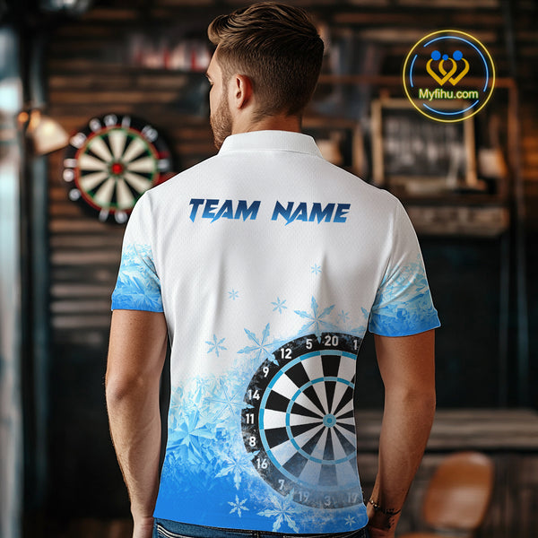 Blue Icy Frozen Darts Shirts With Pocket For Men Custom Darts Team Jerseys TDM4035