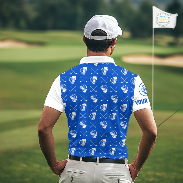Blue and white golf pattern Mens Golf polo shirts custom name golf beer outfit men golf clothes NQS9856