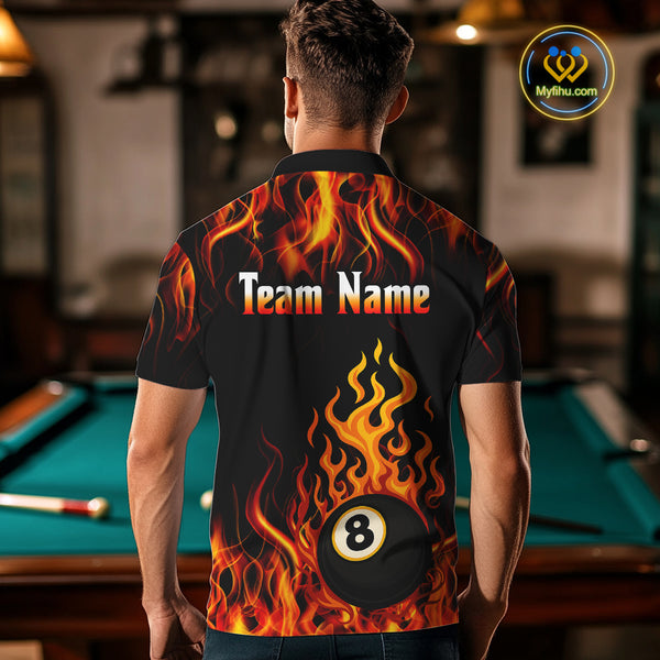 Billiard Fire 8 Ball Flame Custom Men's Billiard Shirts, Billiard Team Pool Jerseys |Orange TDM4011