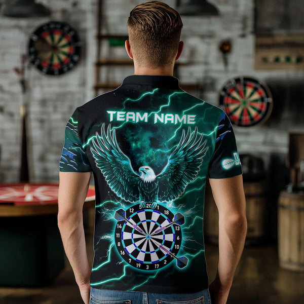 Personalized Thunder Lightning Eagle Turquoise Darts Shirt Polo & Quarter Zip For Men Dart Jerseys TDM3579