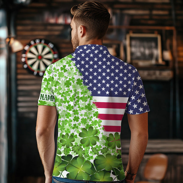 American flag St Patrick day shamrock pattern custom St Patrick Team Darts Shirts For Men NQS9582