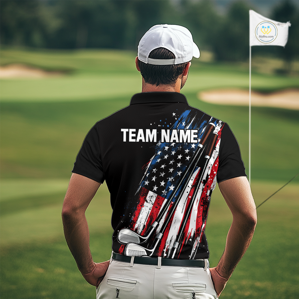 Black American Flag Golf Clubs Mens Golf polo shirts custom team name patriotic golf outfit for men NQS9871