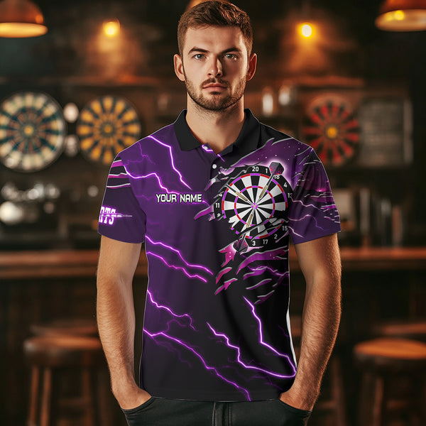 Personalized Thunder Lightning Eagle Purple Darts Shirt Polo & Quarter Zip For Men Dart Team Jersey TDM3578