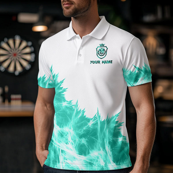 Icy Turquoise Light White Darts Polo & Quarter Zip Custom Dart Shirts For Men Team Darts Jerseys  TDM3682