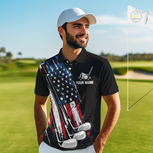 Black American Flag Golf Clubs Mens Golf polo shirts custom team name patriotic golf outfit for men NQS9871
