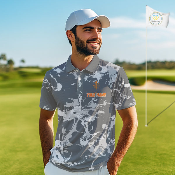 Gray Camo Orange Disc Golf basket Mens Disc golf polo shirts Custom team disc golf jerseys NQS9975