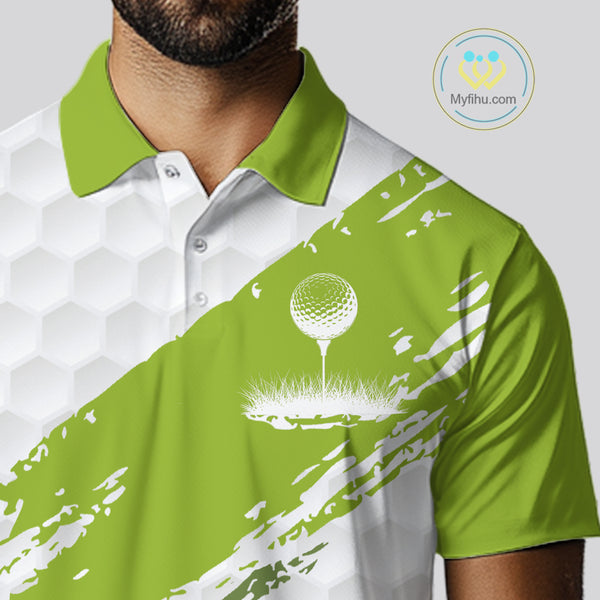 Green and White golf ball pattern Mens golf polo shirts custom team name mens golf clothes NQS9974