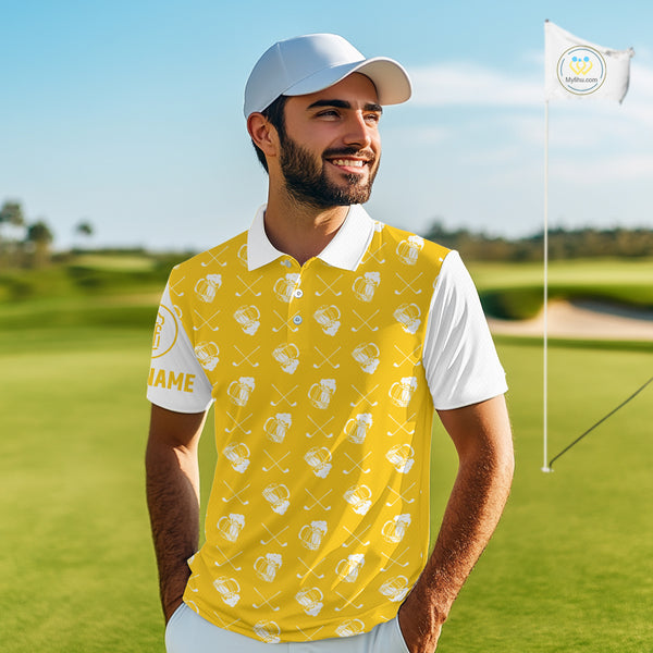 Yellow and white golf pattern Mens Golf polo shirts custom name golf beer outfit men golf clothes NQS9855
