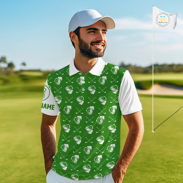 Green and white golf pattern Mens Golf polo shirts custom name golf beer outfit men golf clothes NQS9861
