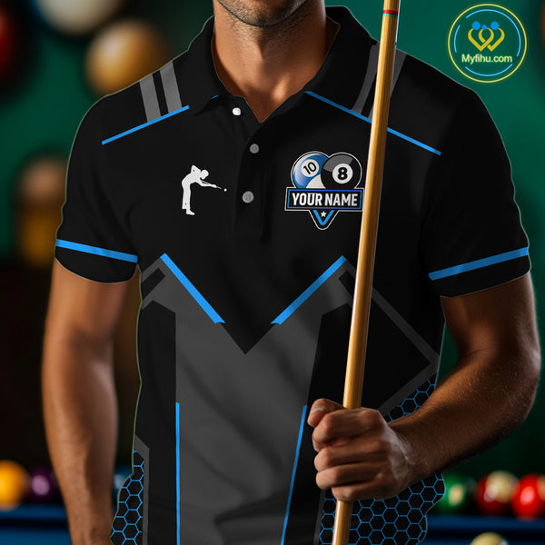 Personalized 8 Ball & 10 Ball Pool Billiard Polo, 1/4 Zip For Men Custom Team Billiard Jersey  TDM4050