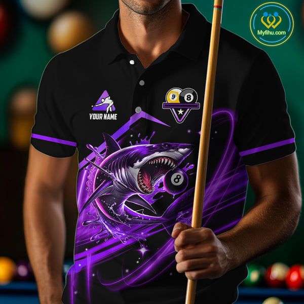 Purple 8 Ball & 9 Ball Pool Billiard Shark Polo & Quarter Zip For Men Custom Team Billiard Jerseys TDM4088