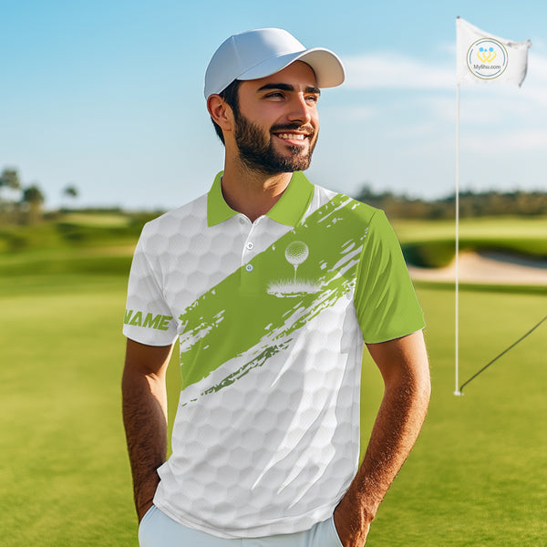 Green and White golf ball pattern Mens golf polo shirts custom team name mens golf clothes NQS9974