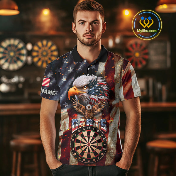 Vintage American Flag Eagle Dart Shirt For Men Custom Patriotic Darts Team Jersey Polo & 1/4 Zip TDM4044