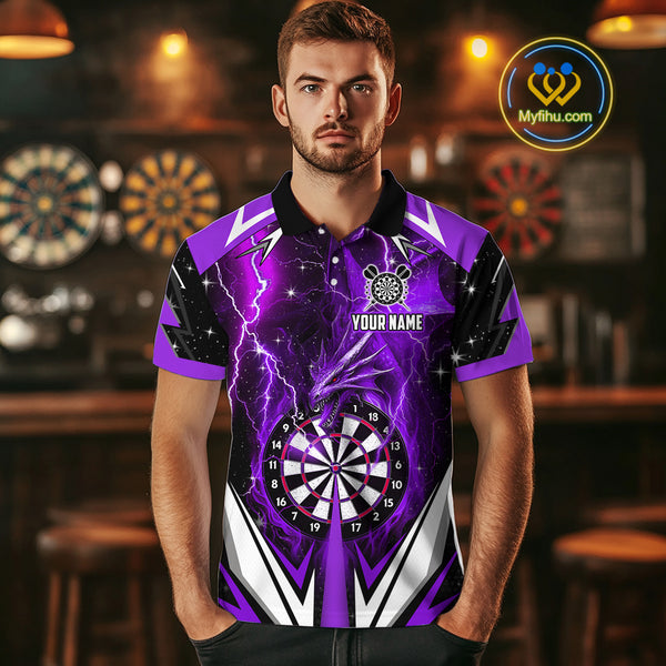 Purple Darts Jerseys Custom Thunder Lightning Dragon Dart Shirt Team Polo & Quarter Zip For Men TDM4316